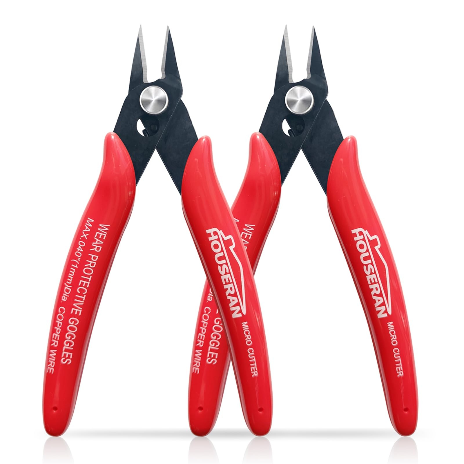 HOUSERAN Small Wire Cutters, 2 PACK, 5 Inch, Micro Flush Cutter, Snips 2 Pack