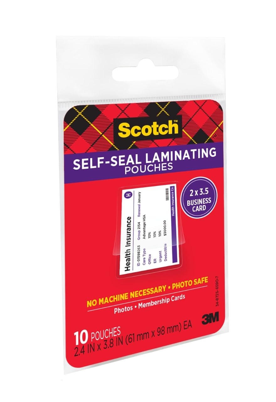 Scotch Self Sealing Laminating Pouches 10 Pack Business Card Size Ultra Clear