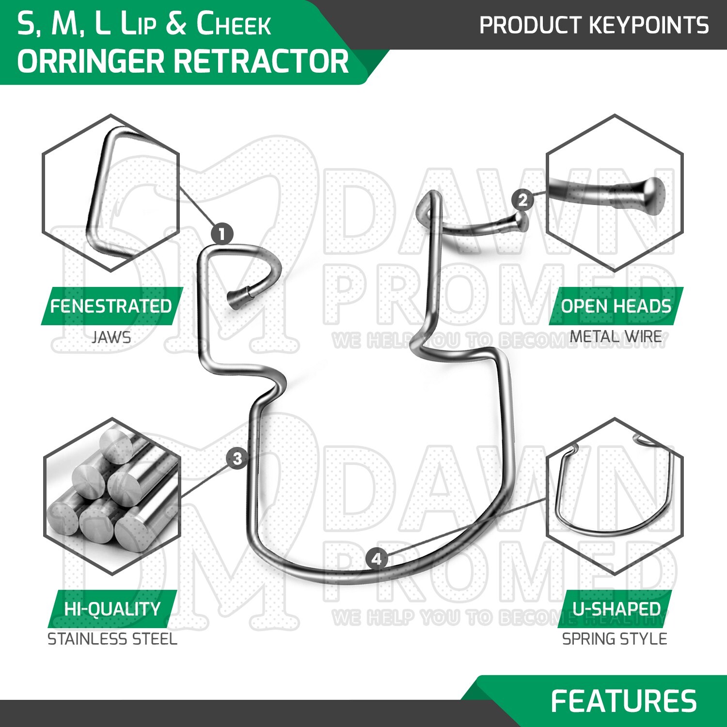 3 Pcs Orringer Cheek Retractor Small, Medium & Large Mouth Opening Oral Set