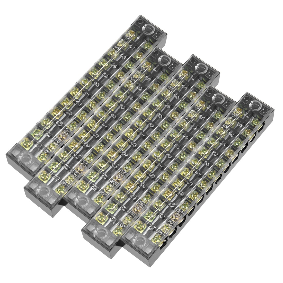 5Pack 12 Positions Dual Rows 600V 15A Cable Barrier Block Terminal Strip