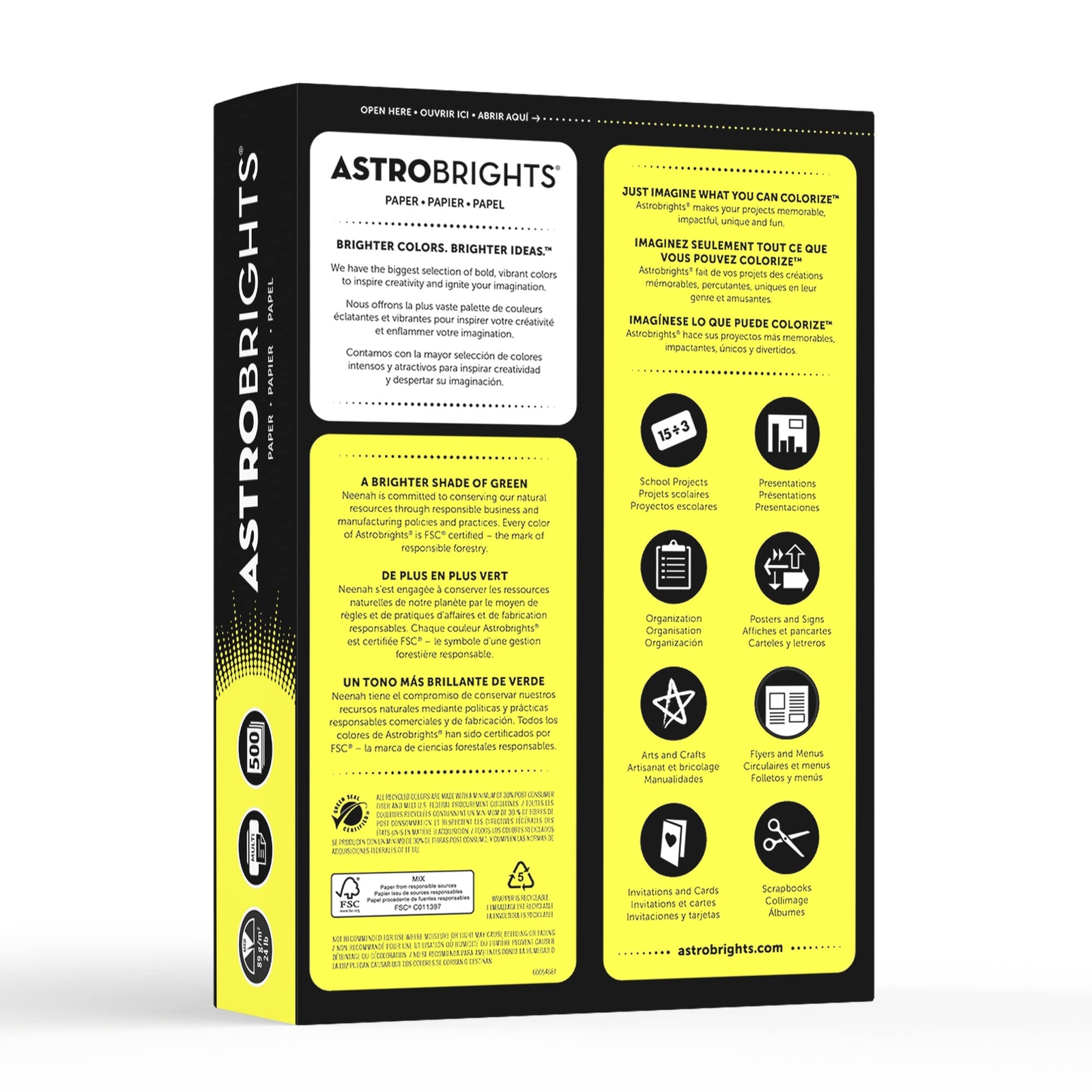 500 Count Astrobrights Lift Off Lemon Color Paper 24 lb Vibrant Print Quality