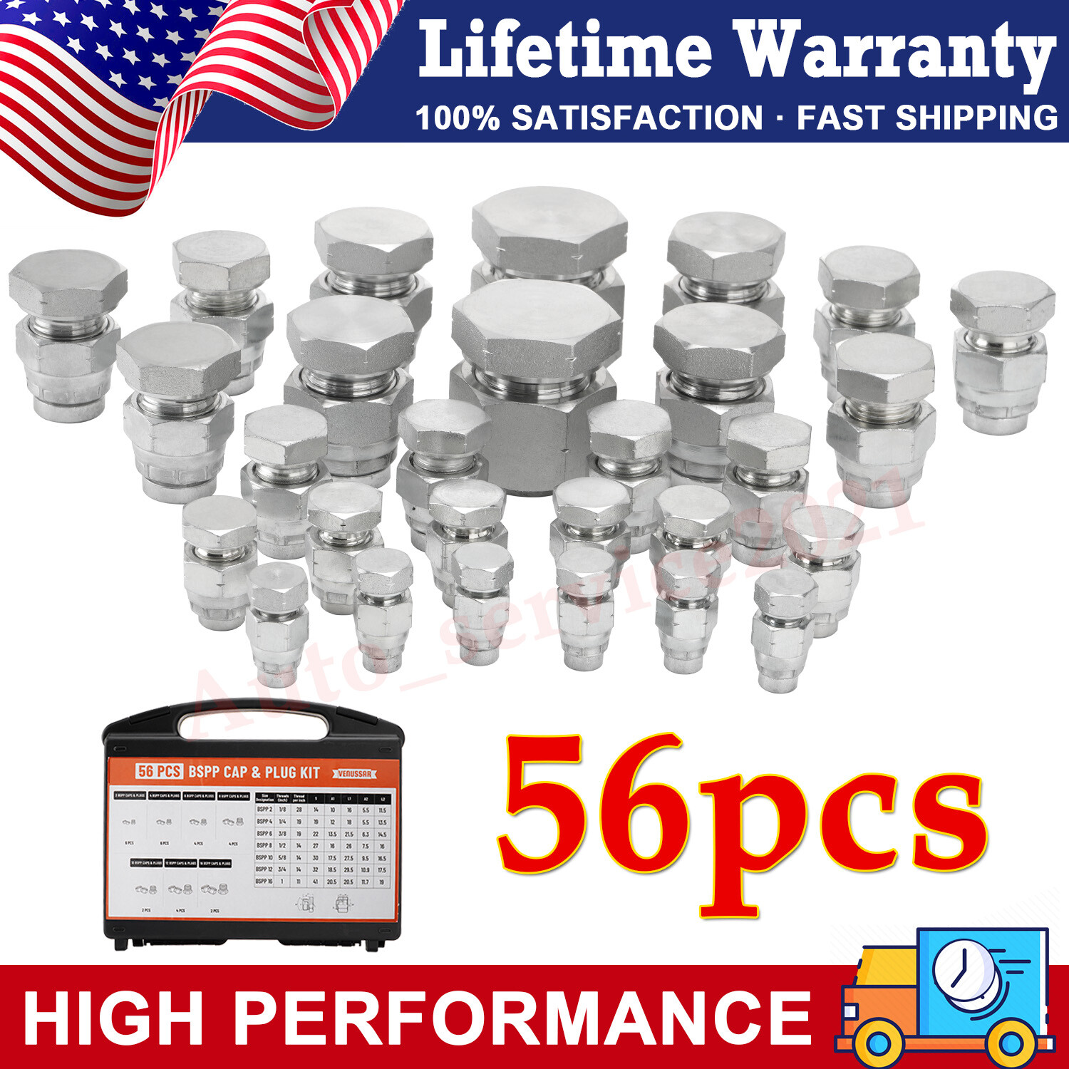 56 Pcs BSPP Cap and Plug Kit Hydraulic Cap and Plug Kit with Precision Threading