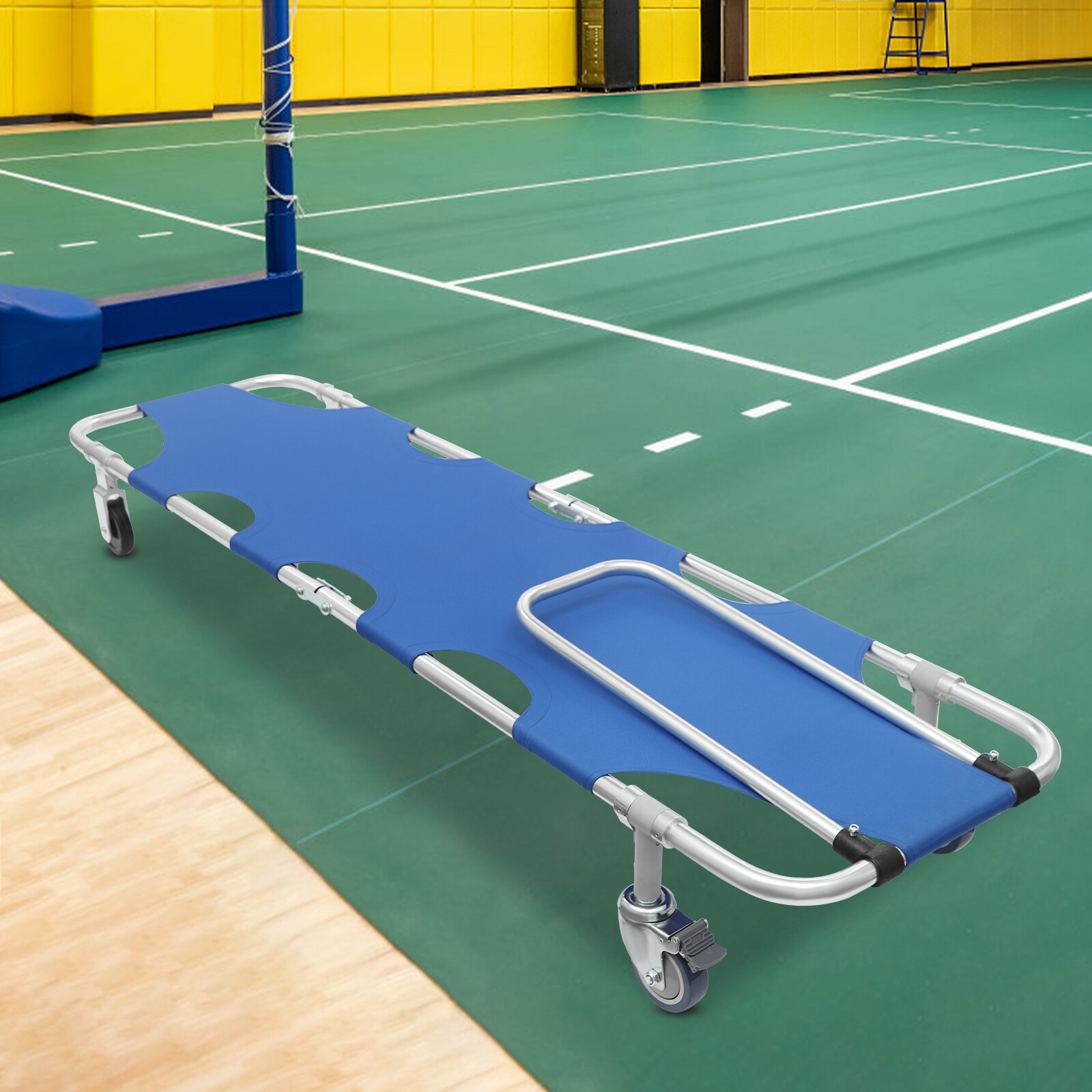350lbs Folding Stretcher for Medical Emergency with Trolley 4 Wheels & Straps US