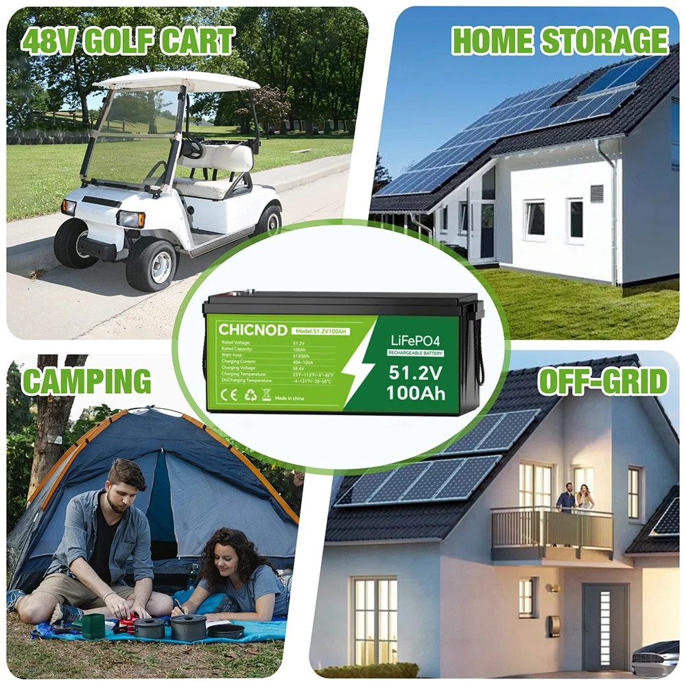 48V 100Ah 5120Wh LiFePO4 Lithium Battery Built-in BMS Deep Cycles For Golf Cart