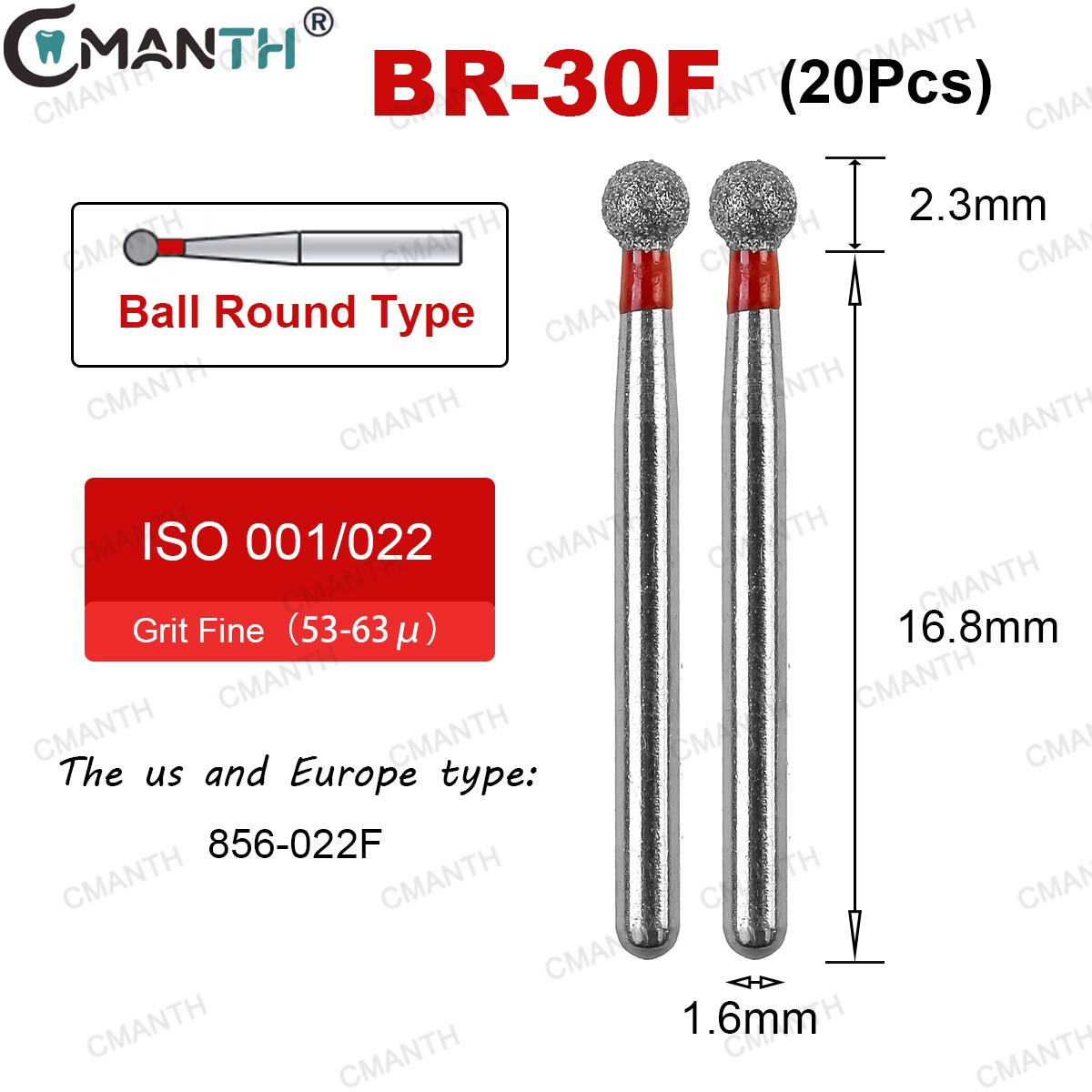 US Dental Diamond Burs Round End Taper FG Polishing Burs Extra Fine High Speed