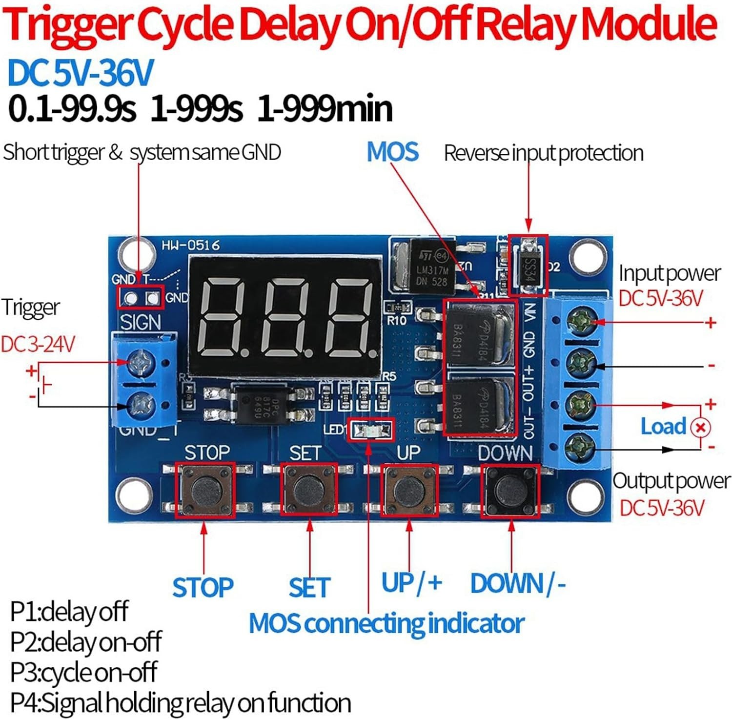 DC 5V-36V Timer Module Relay Switch with LED Display – High Performance