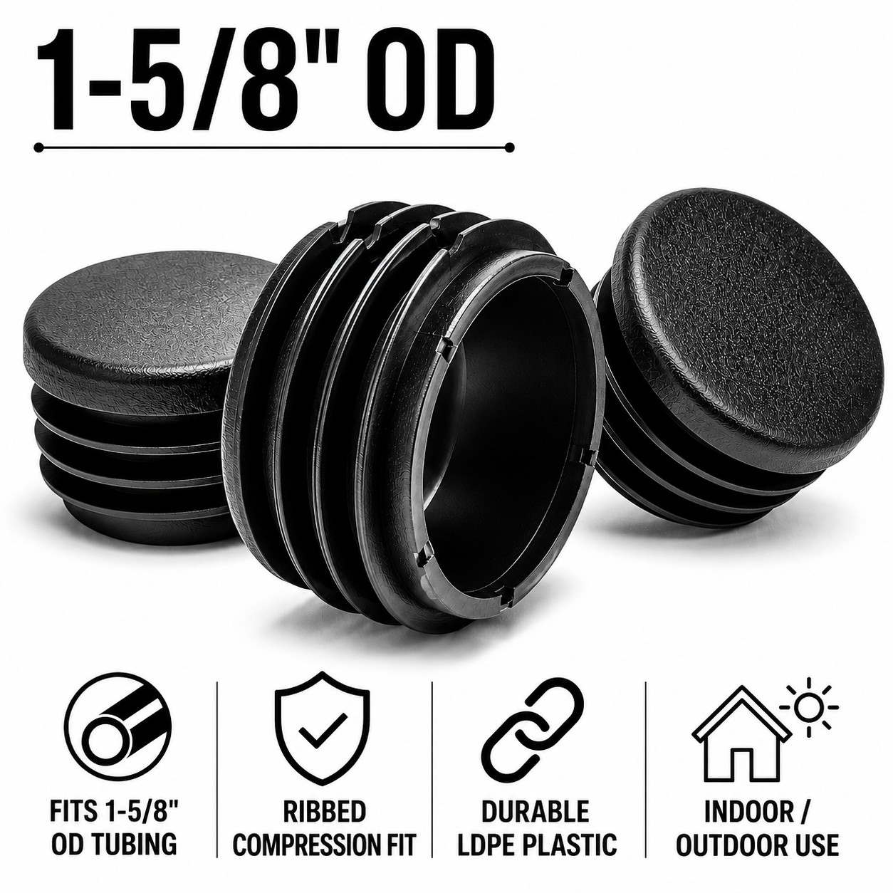 1 5/8″ Round Finishing Plugs Tubing Caps Pipe Plugs Chair Glides Black