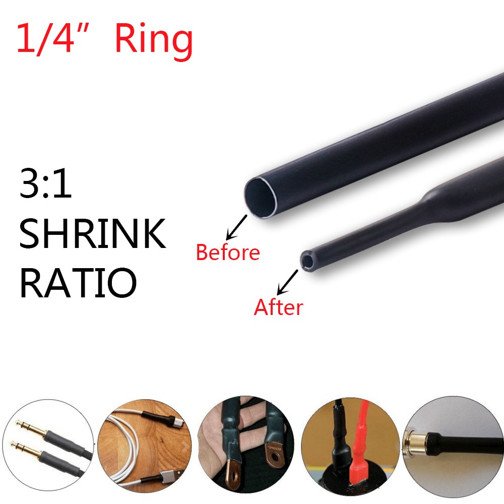 5-100ft Black Φ1/4″ (6.4mm) Heat Shrink Tubing 3:1 Dual Wall Adhesive Glue Lined