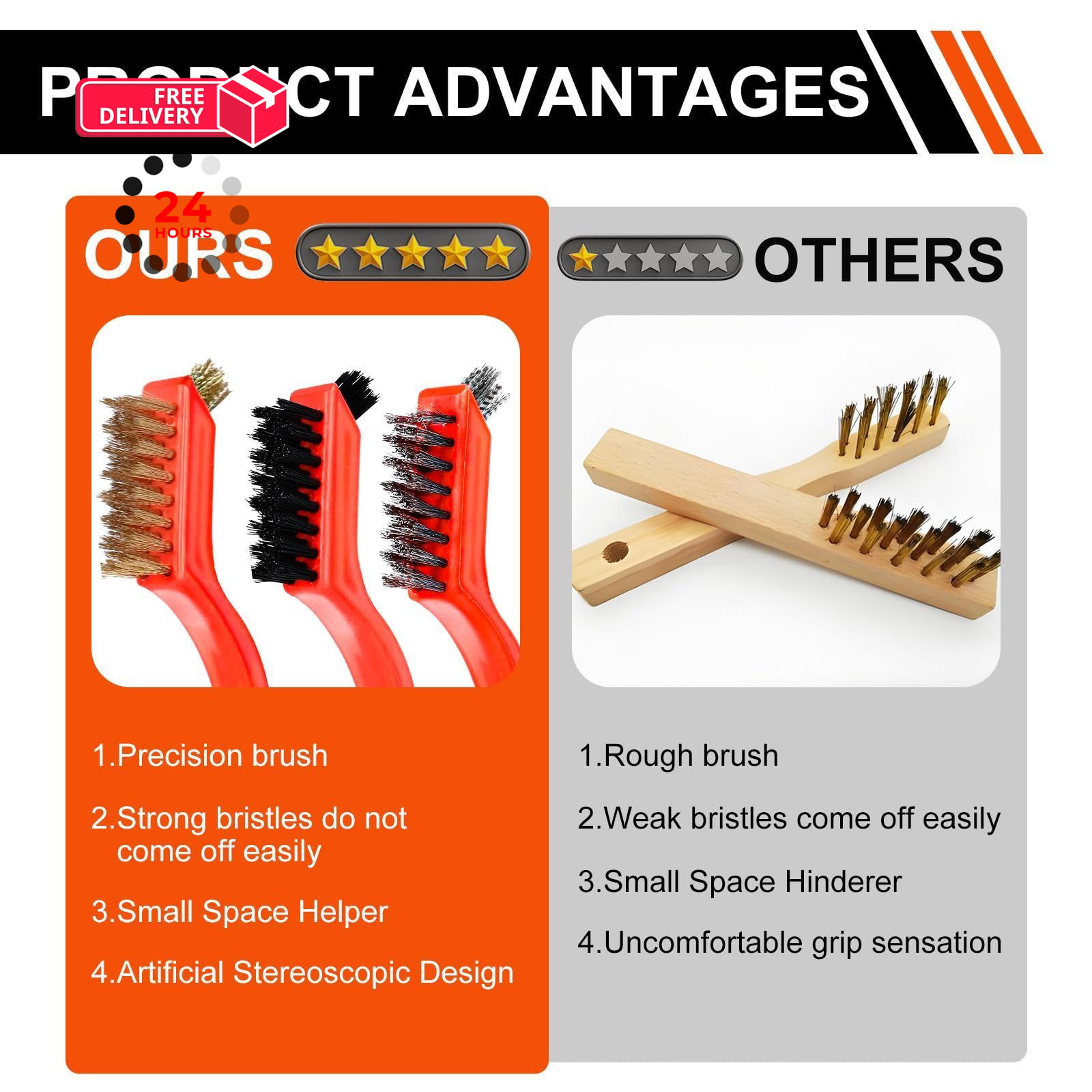 Wire Brush Set, 6 Pcs Professional Brushes for Cleaning Red and Black