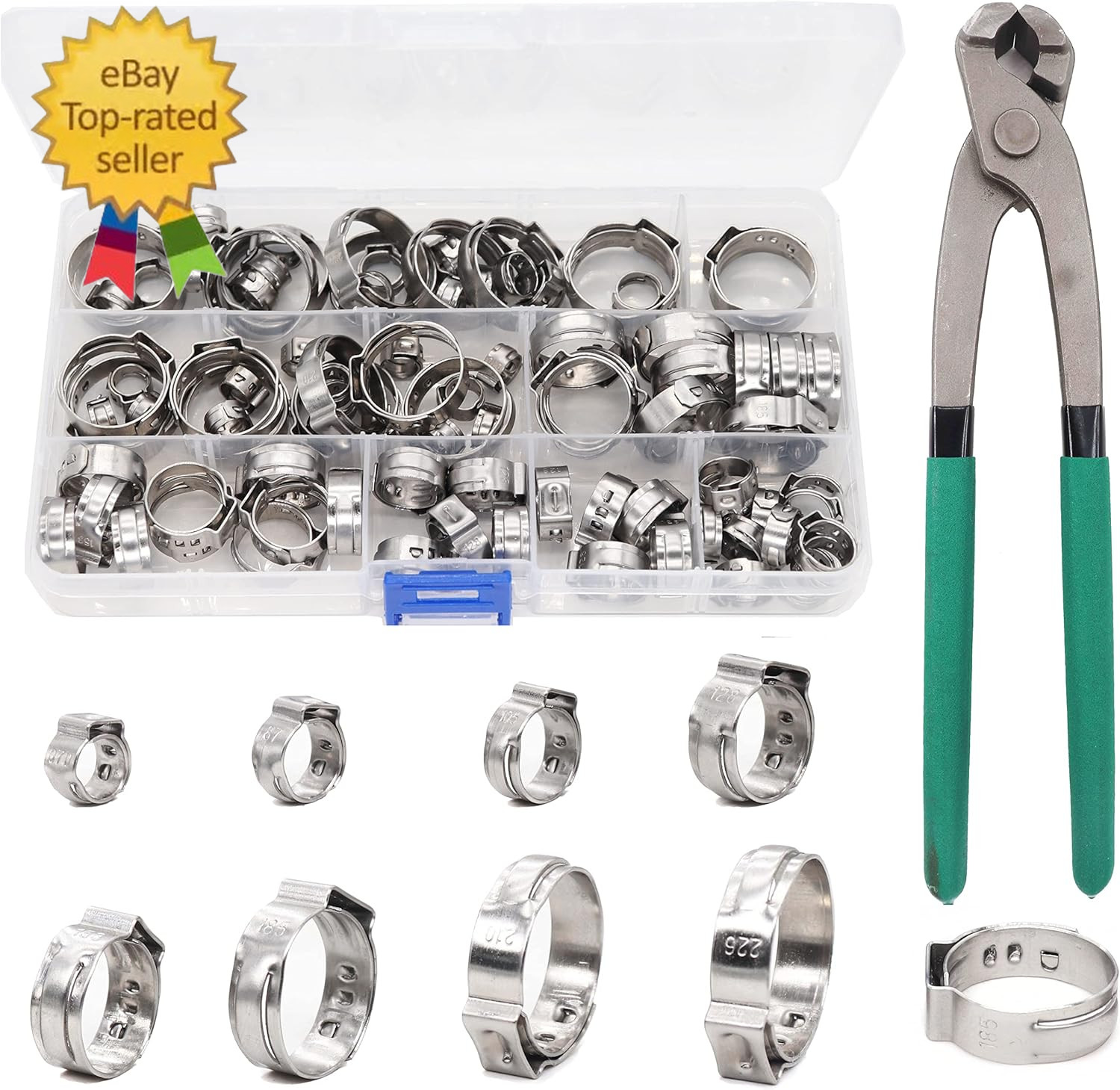 Single Ear Hose Clamps, Oetiker Clamps, 92Pcs(6.0Mm-22.6Mm) Crimp Pipe Clamps As