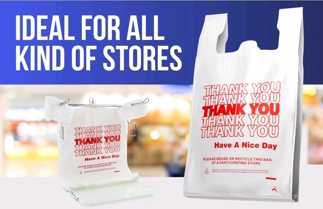 Thank You Plastic T-Shirt Bags 11.5×6.5×21 for Grocery Retail Shopping 100 pack