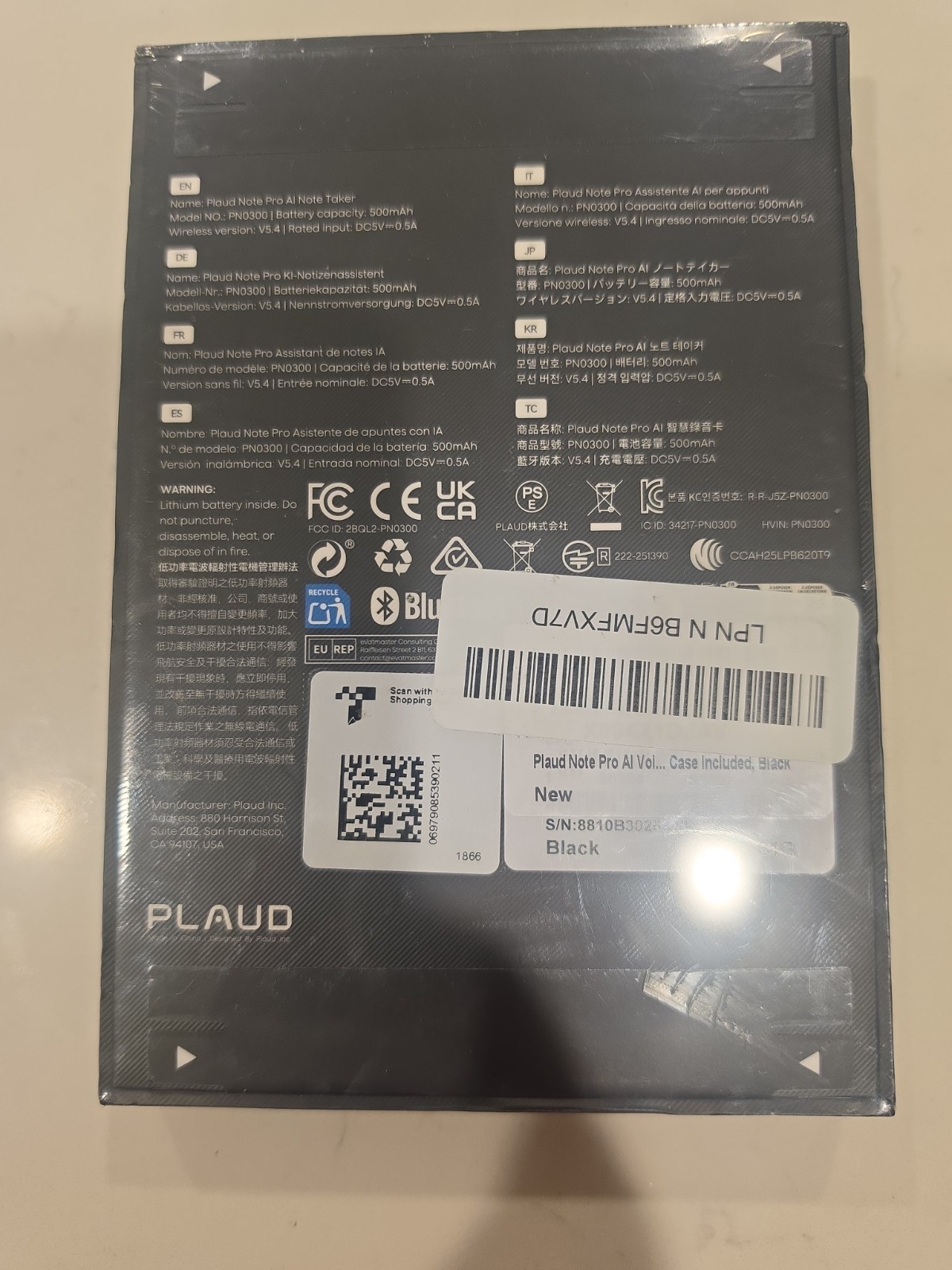 New Sealed Plaud Note Pro AI Voice Recorder Note Taker PN0300 64GB Black