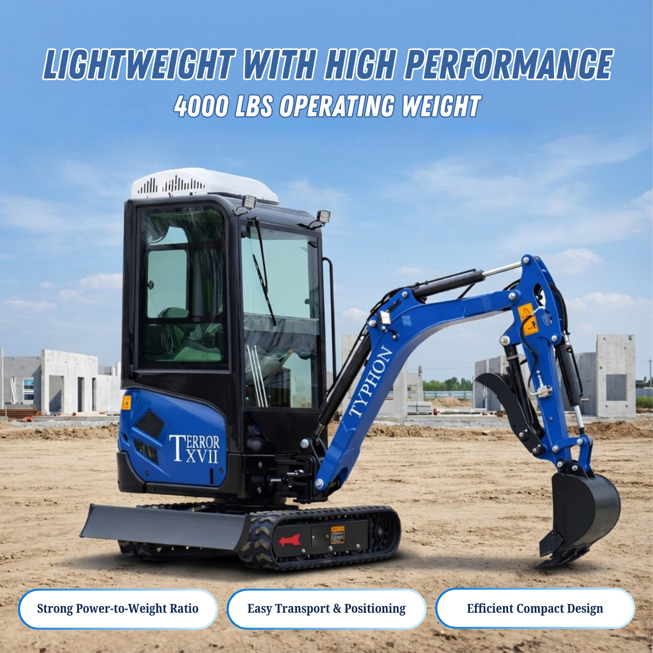 TYPHON TERROR XVII Cabin Mini Excavator 4000lb Kubota D902 with 13 Attachments