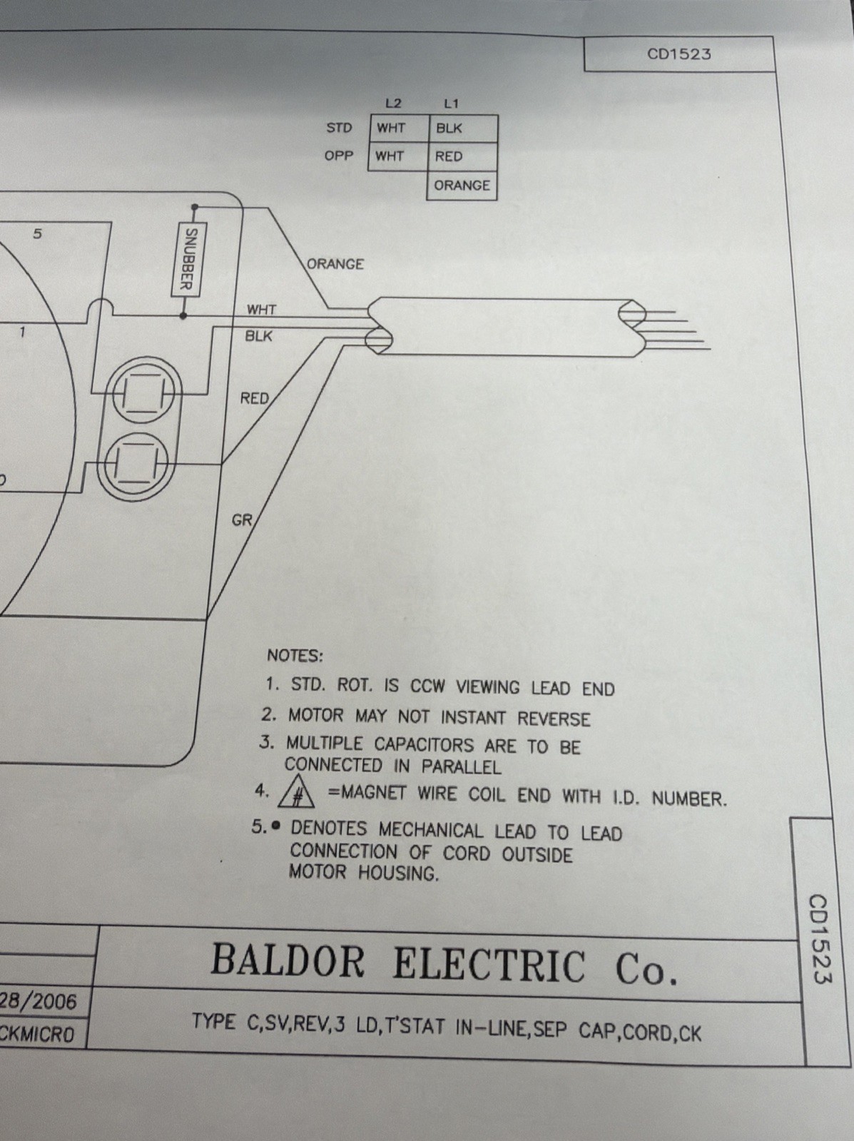 Baldor 2416c 21-24 RPM 110/120v .04hp Gear Motor cap=7mfd 60:1 TE B1006281235