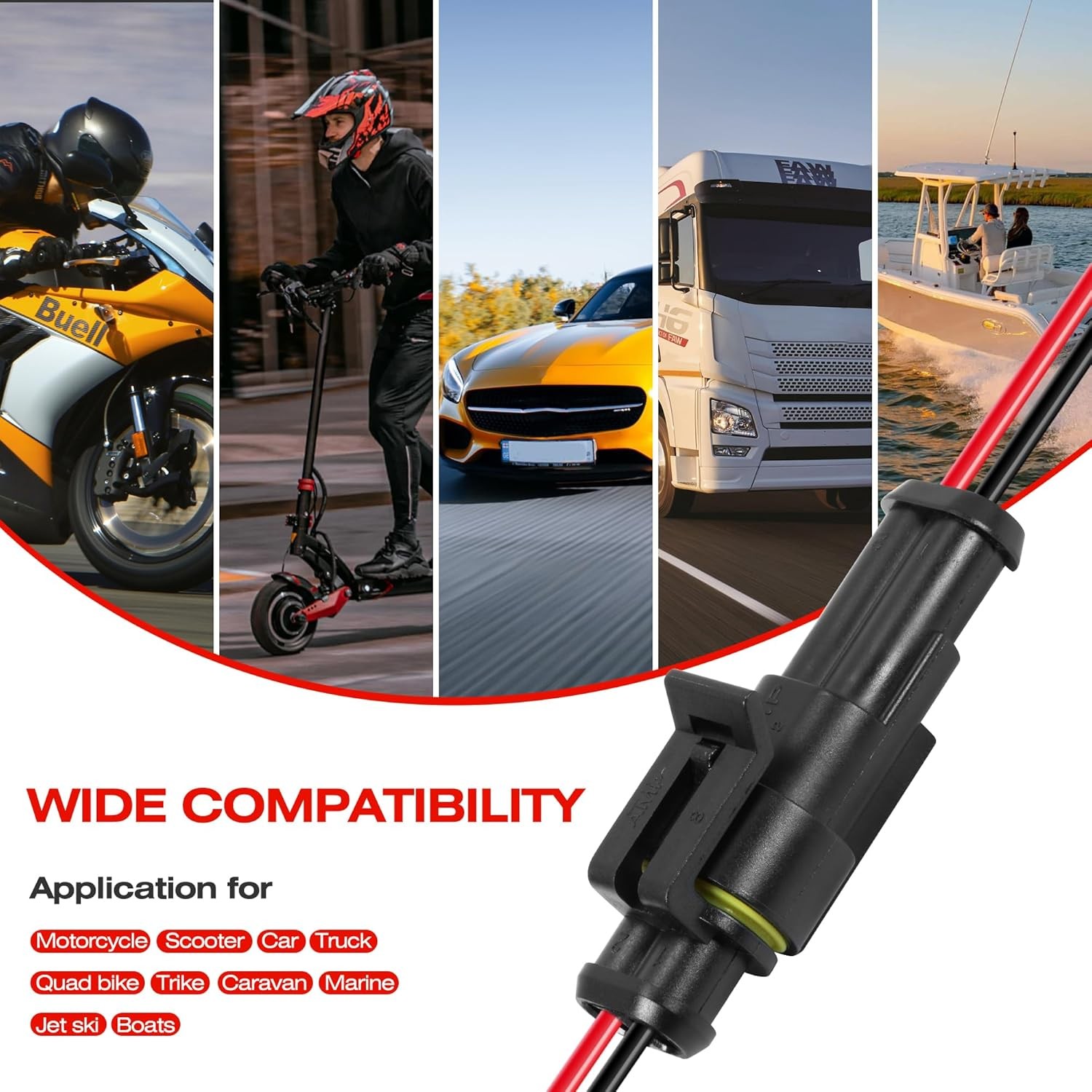 2Pin Way Car Waterproof Male Female Electrical Connector Plug Wire Kit Set Lot