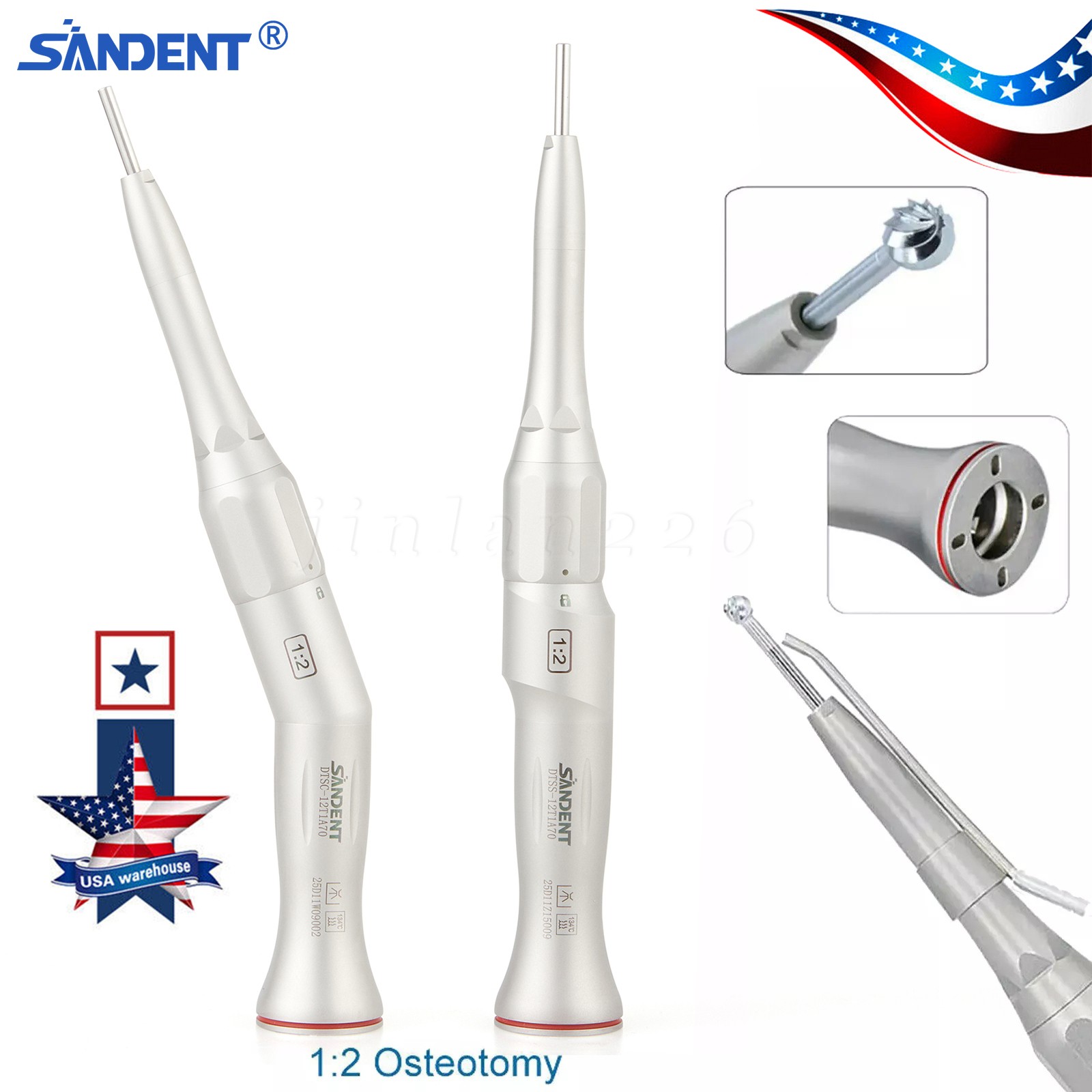 Dental 1:2 Surgical 20º Contra Angle/Straight Handpiece Fit 45mm/70mm