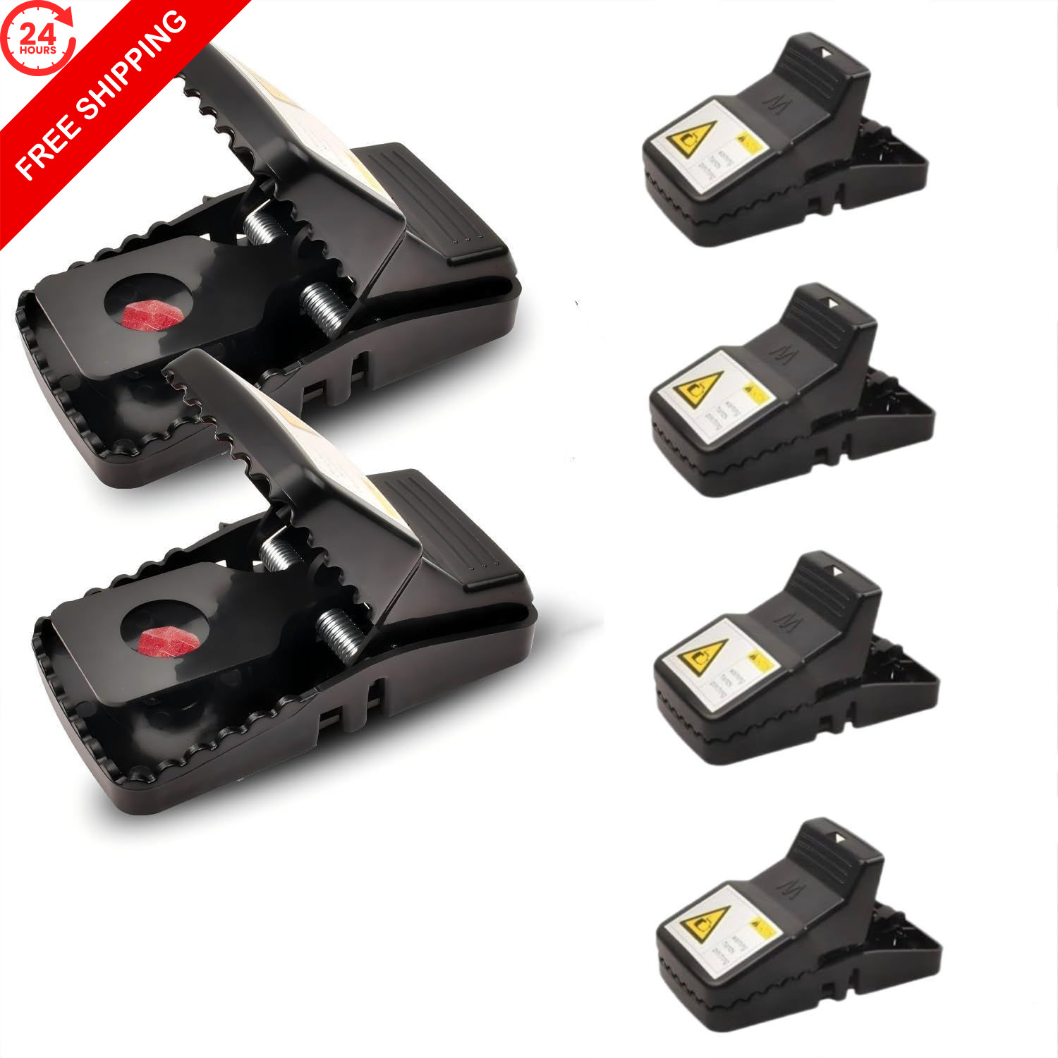 Rat Trap 6-Pack, Large Mouse Traps for Indoor and Outdoor Use, Reusable black