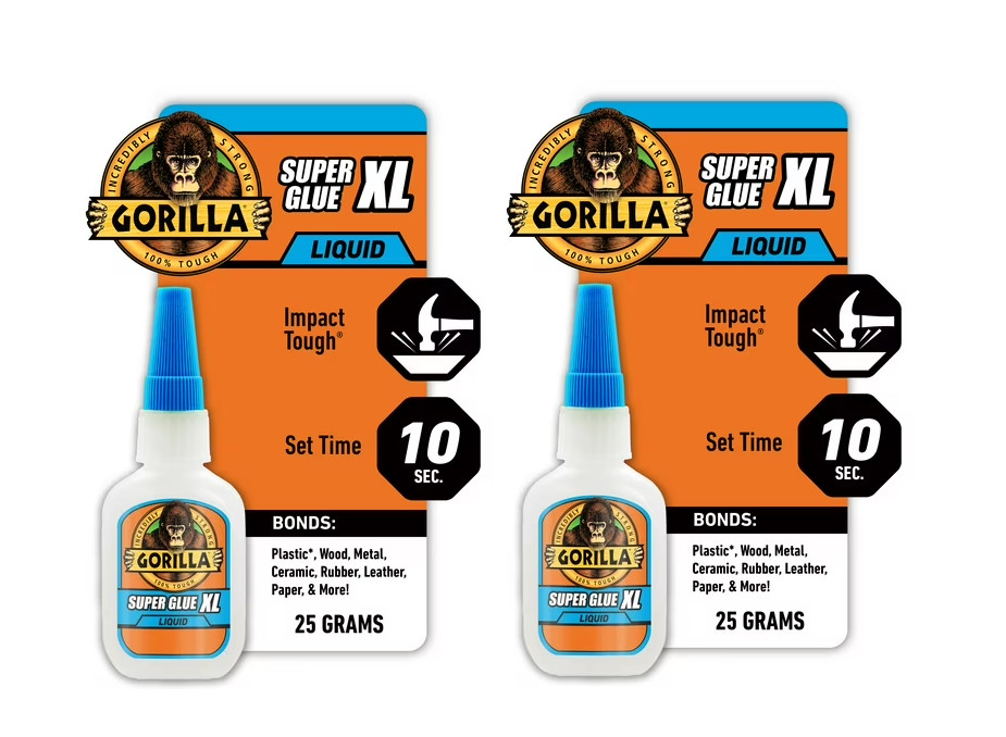 Gorilla Super Glue Gel XL, 25 Gram, Clear, (Pack of 2)