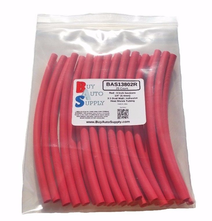 (25 6″ Pcs) 1/4″ / 6.4mm Red 3:1 Heat Shrink Tubing Adhesive Lined Dual Wall