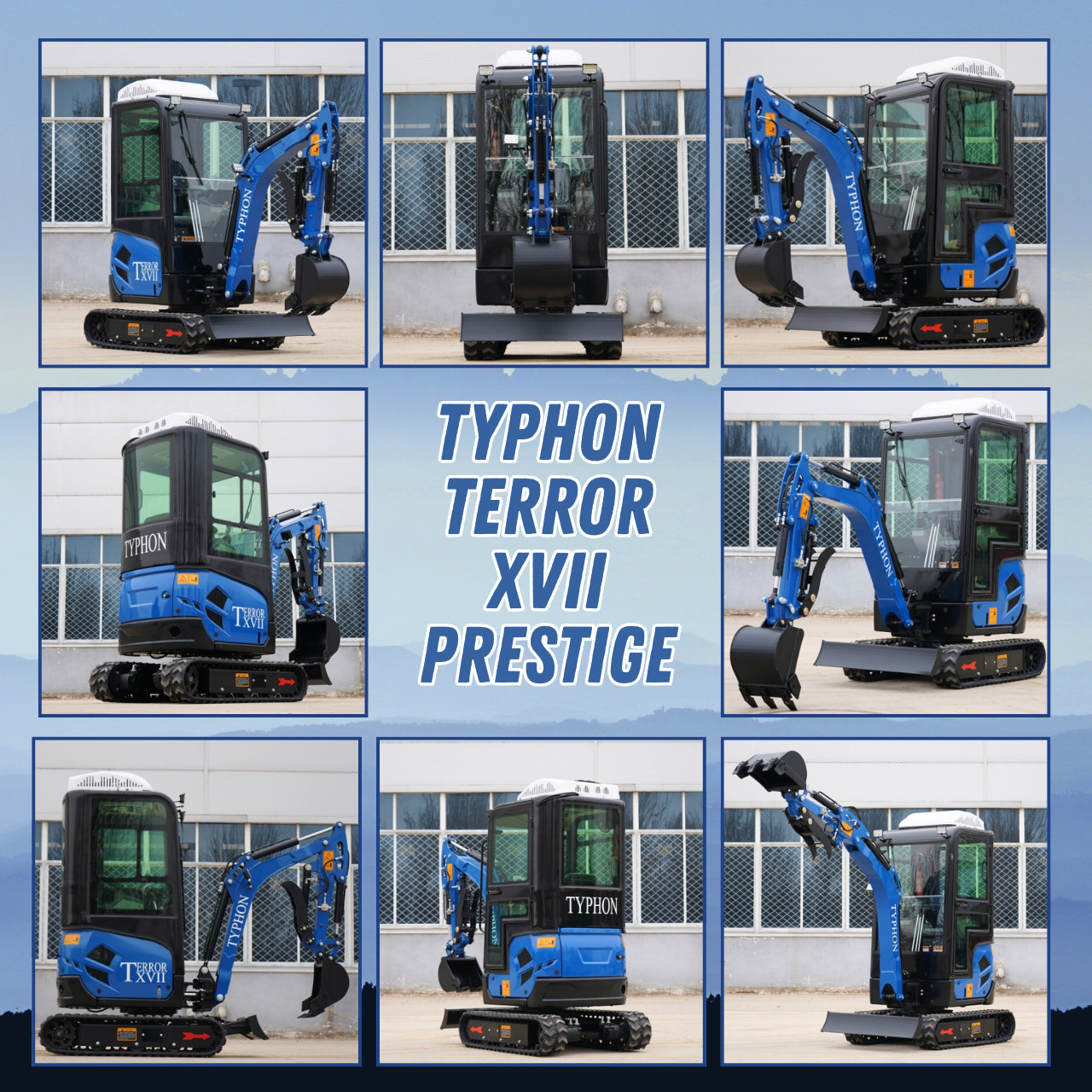 TYPHON TERROR XVII Cabin Mini Excavator 4000lb Kubota D902 with 13 Attachments