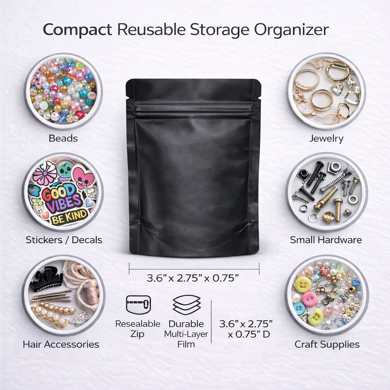 100 Pack 1g Mylar Bags Assorted Designs Smell Proof Resealable Zip Pouches