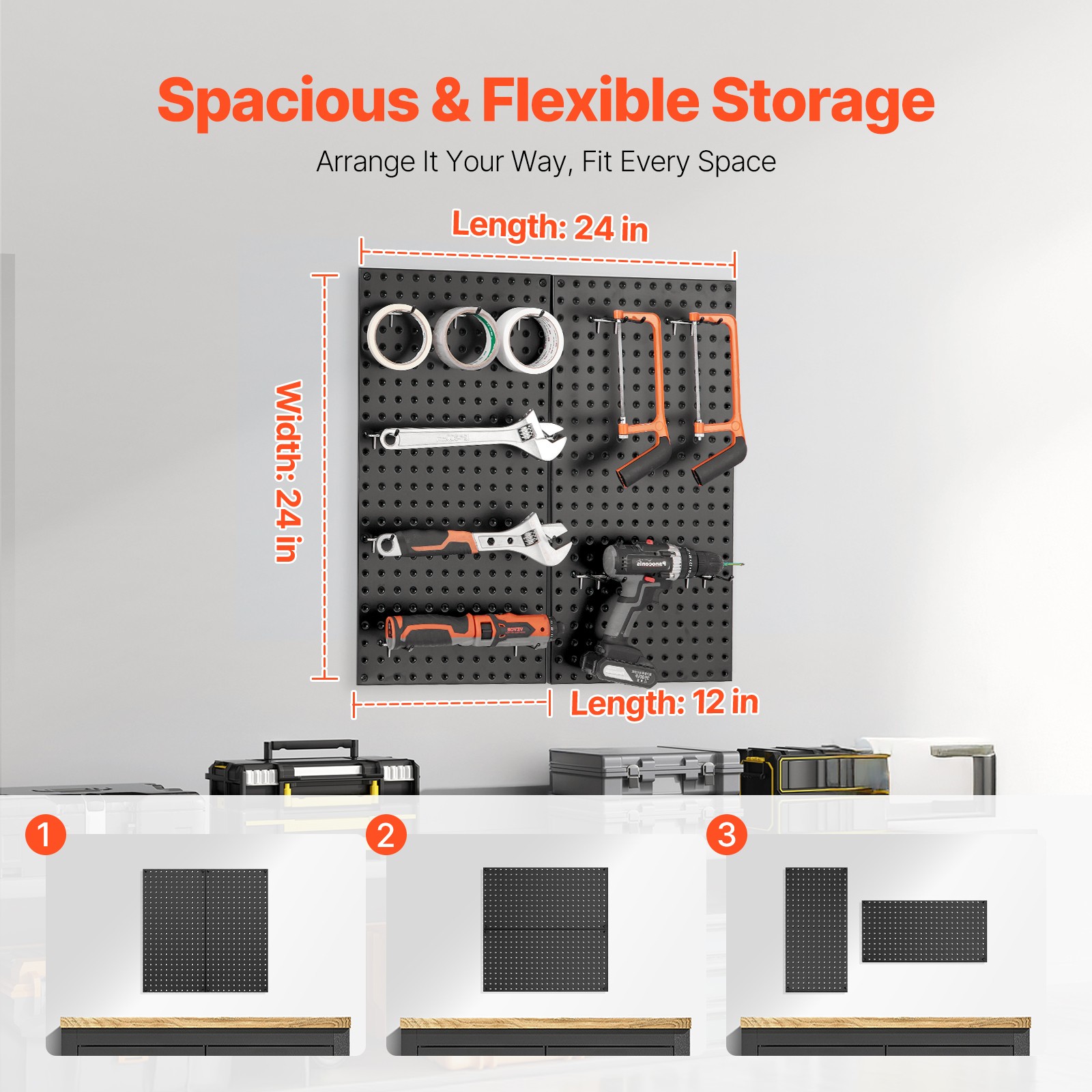 VEVOR Metal Pegboard Panels 2Pcs 24″ x 12″Wall Organizer for Garage Tool Storage