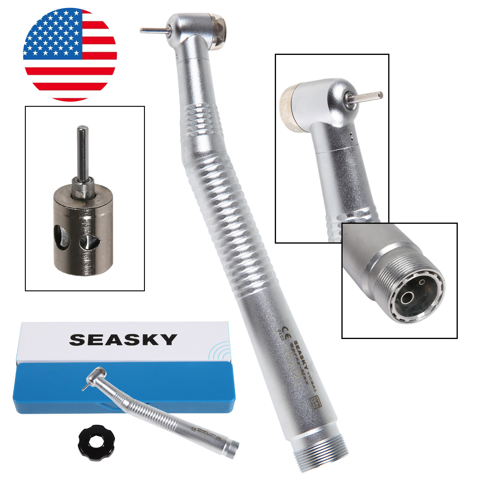 USA Dental High Speed Turbine Handpiece Push Button Spray 2-Hole SEASKY-Y1BA2