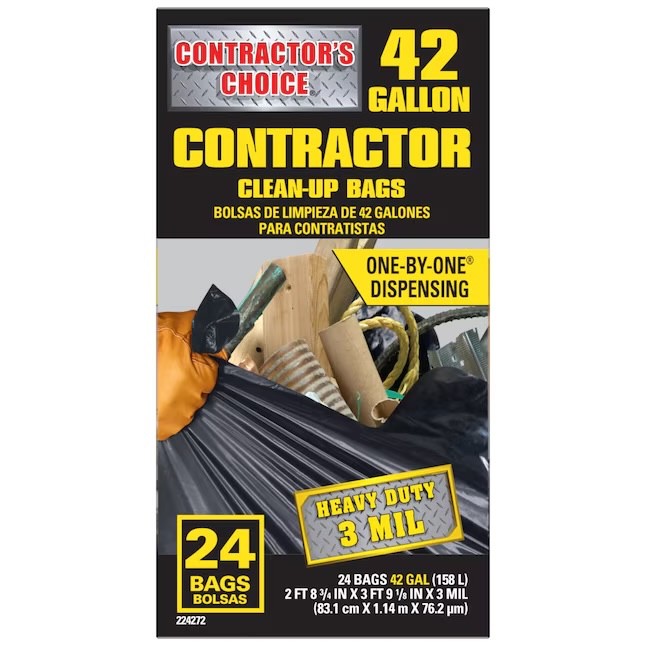 Contractor’s Choice 24-Count 42-Gallon Outdoor Clean Up Construction Trash Bags