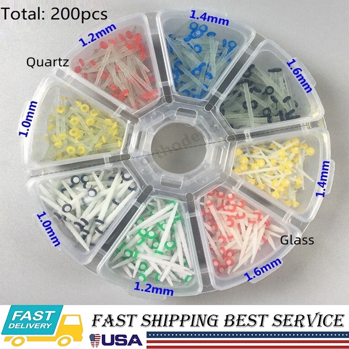 200 Pcs Dental Fiber Post Glass Quartz Teeth Restorative Posts 1.0 1.2 1.4 1.6mm