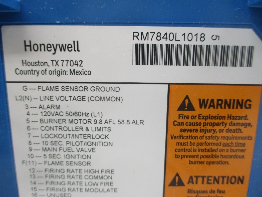 HONEYWELL RM7840L1018 F/W 5029 120VAC 9.8A REV. C NSMP