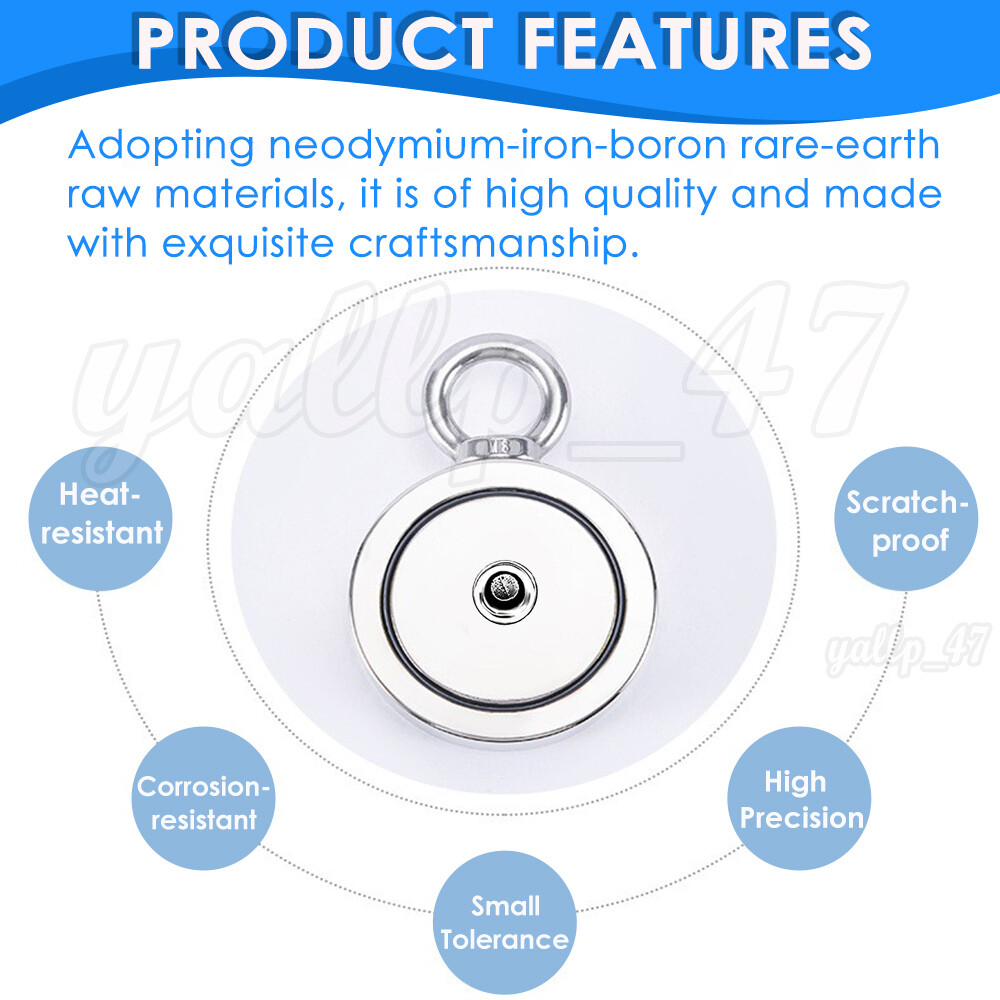 700LBS Fishing Magnet Rope Kit Double Sided Strong Neodymium Searching Treasure