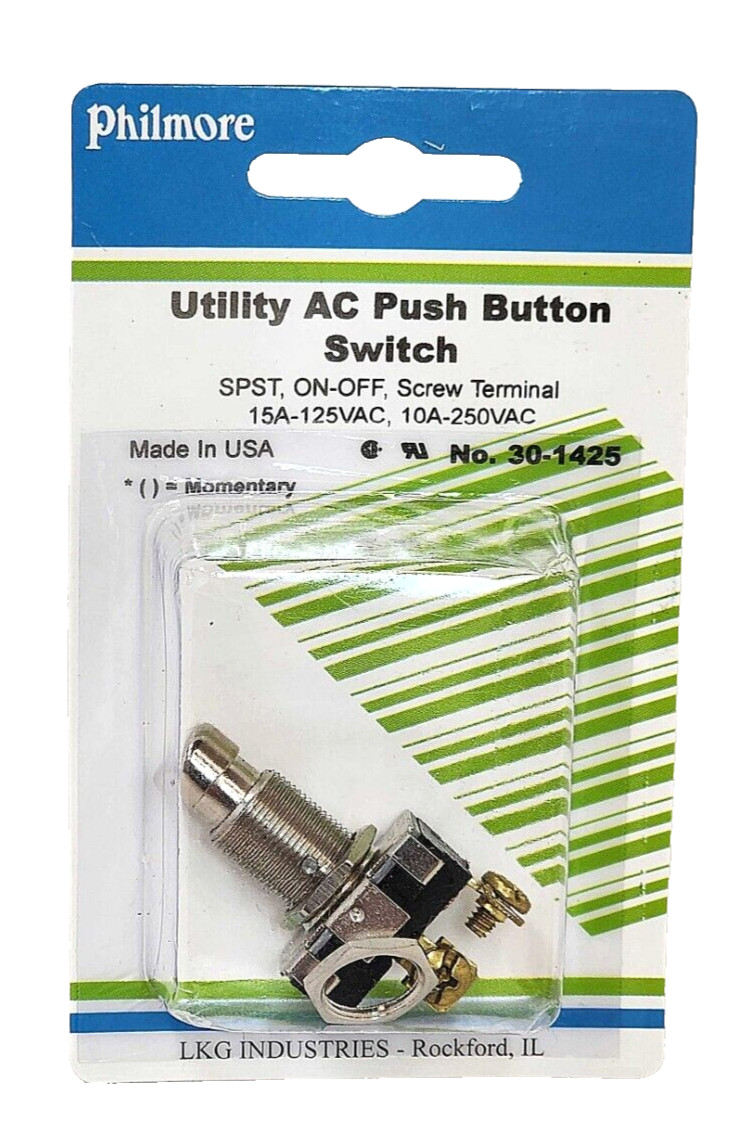 15A @ 125VAC – ON OFF – SPST Heavy Duty AC Push Button – 10A @ 250VAC – 30-1425