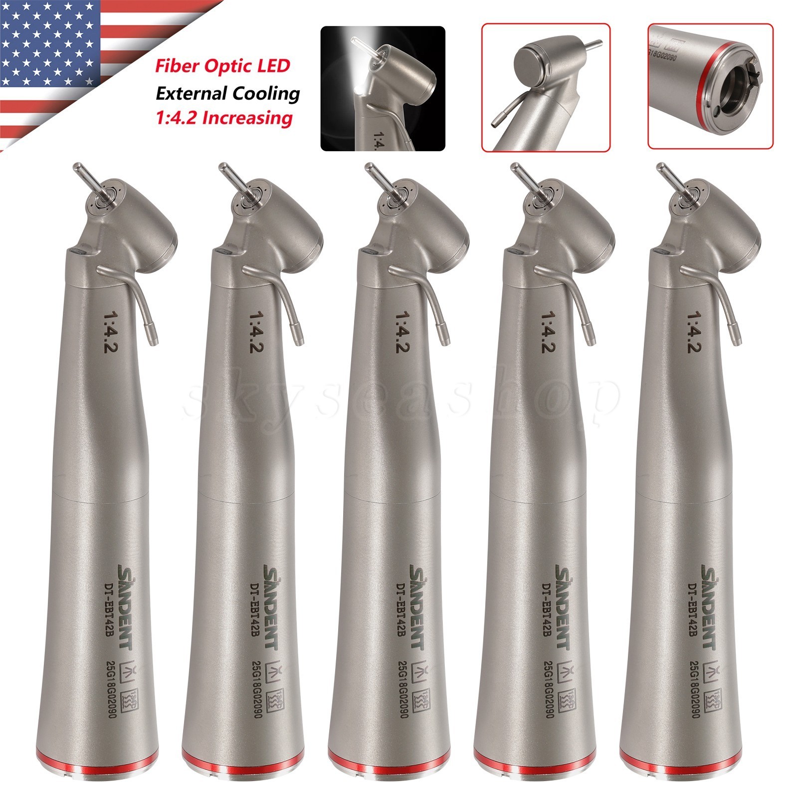 Dental 1:4.2 45° Fiber Optic Contra Angle Electric Surgical Handpiece For NSK US