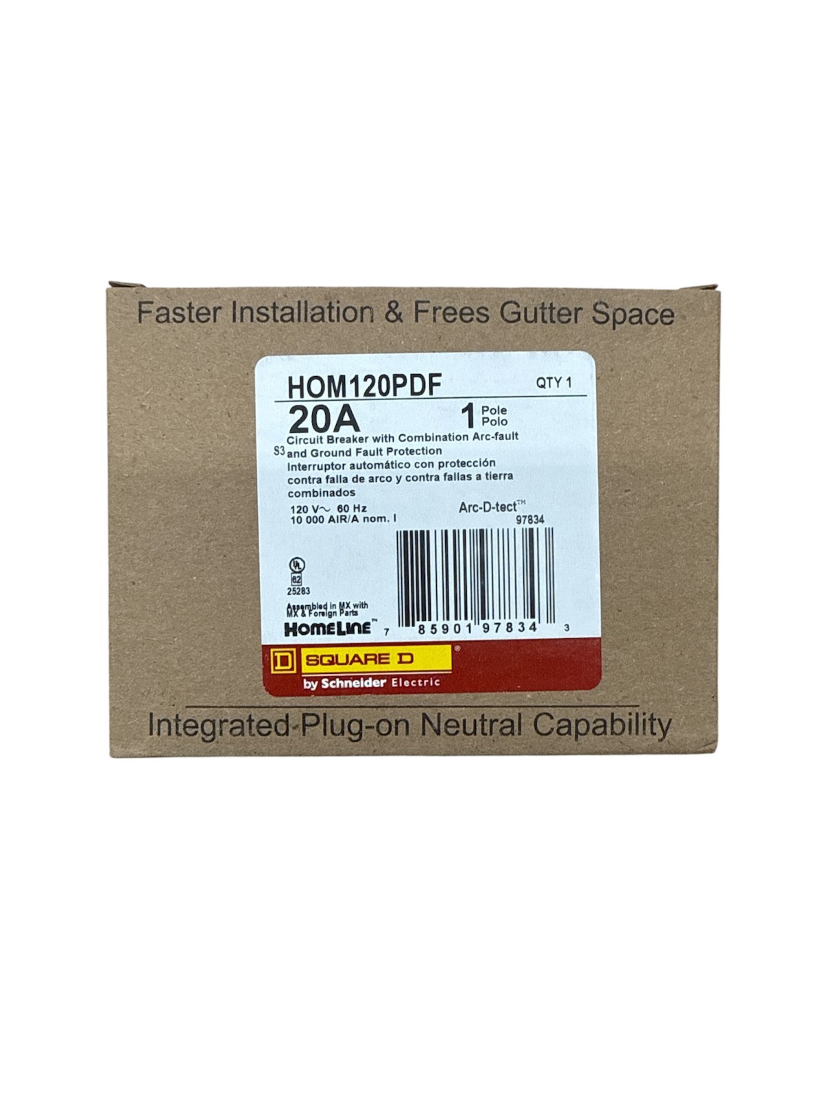 5 PCS Square D HOM120PDF HOM120PDFC 20A GFCI/AFCI Combo PlugOn Neutral