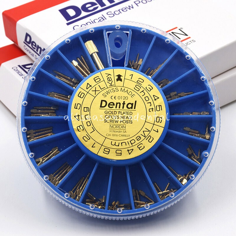 120 Pcs Dental Assorted 24K Gold Plated Conical Nordin Screw Posts Kits Refills