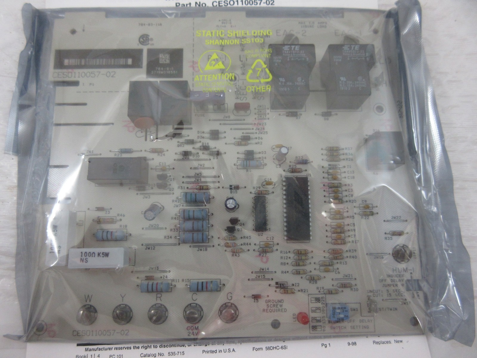 CARRIER BRYANT PAYNE CESO110057-02 FURNACE CONTROL BOARD