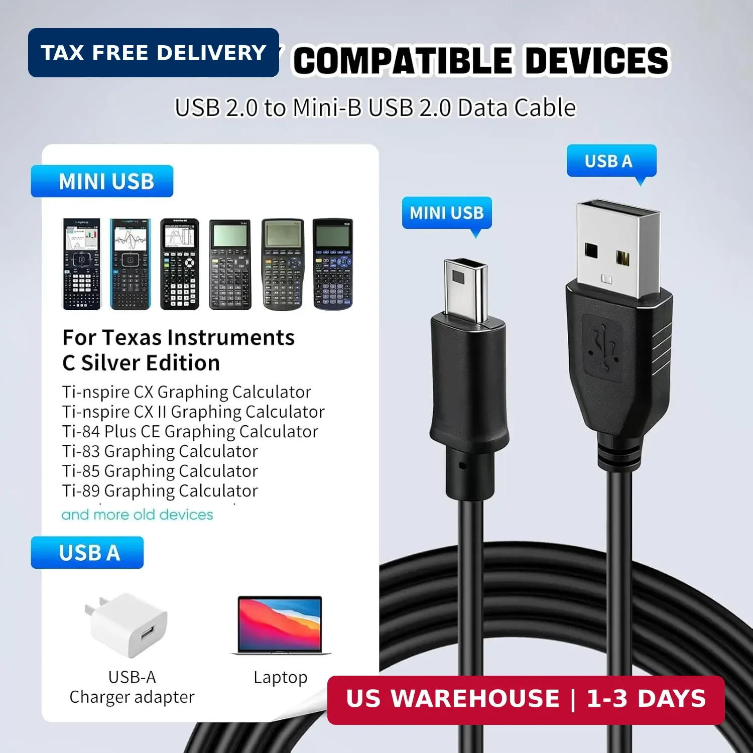Ti-84 Plus ce Charger, ti84 Charger Cable for Texas Instruments Black