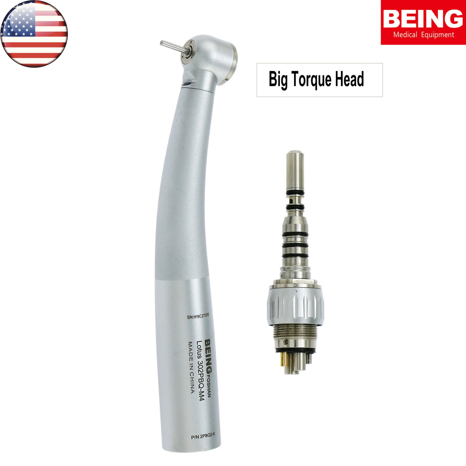 US BEING Dental High Speed Handpiece 4Hole Fiber Optic LED Coupler fit KAVO 6Pin