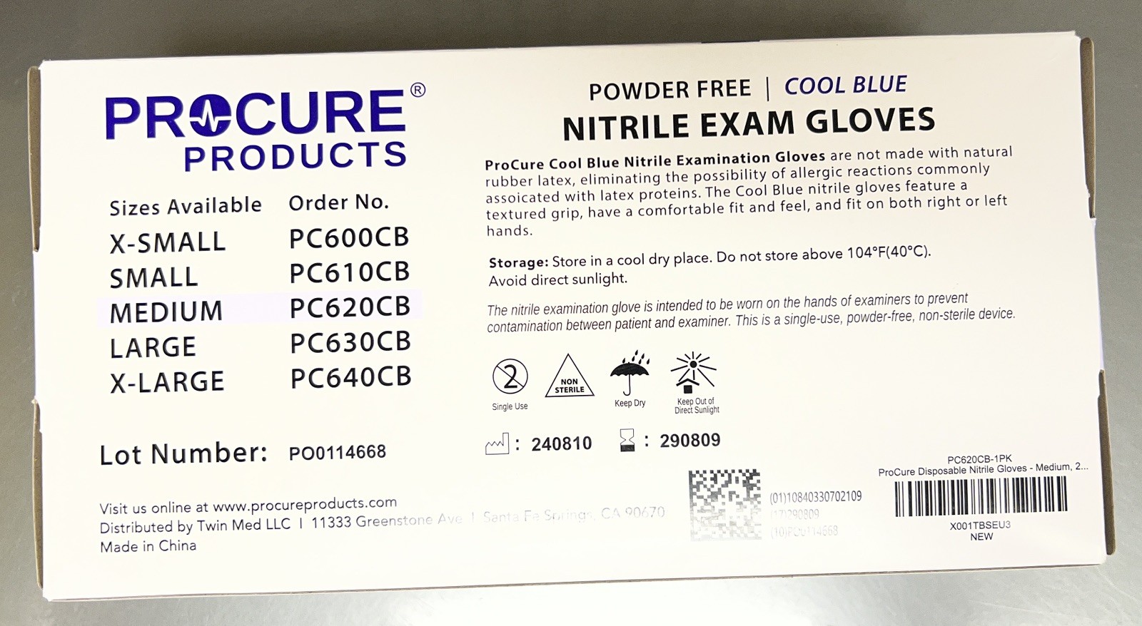 Procure Nitrile Exam Gloves #PC630CB, Powder Free, Blue, Medium, 1 Box – Qty 200