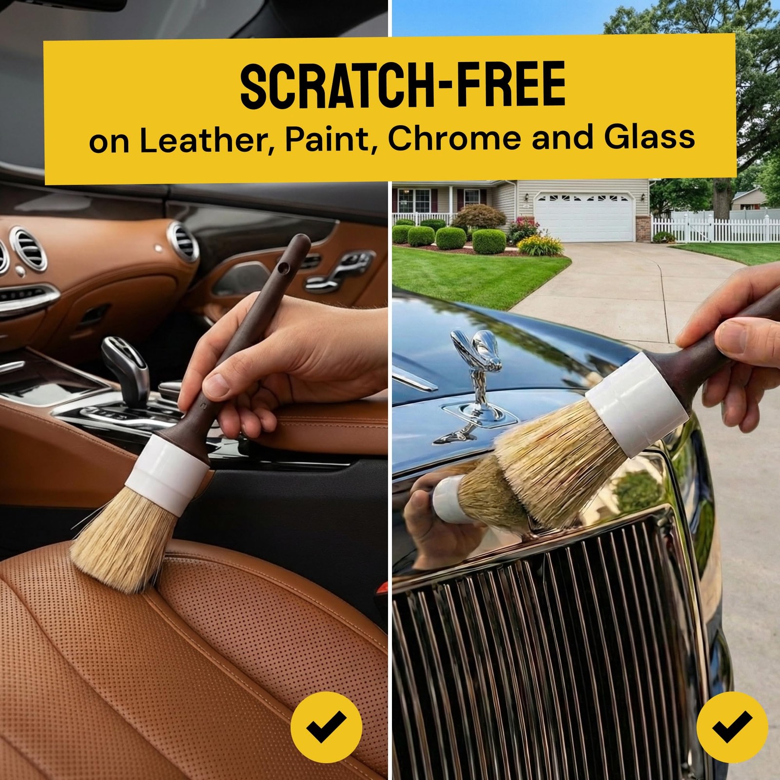 Car Detailing Brush Set 3-Pack – Soft Boar Hair 3 Pack(Starter), Brown