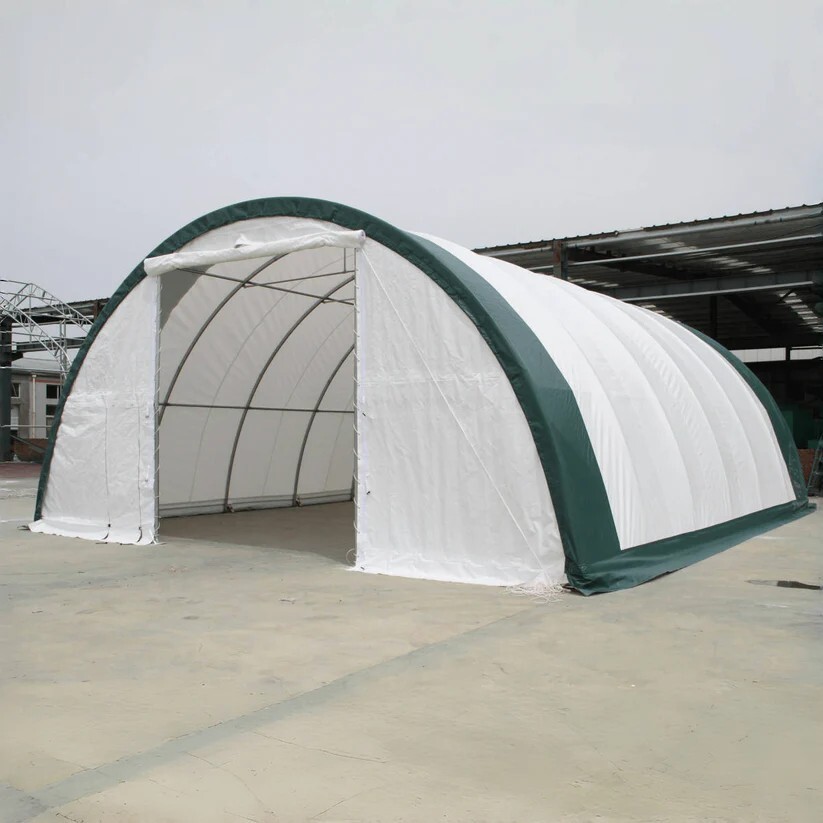 30’x40’x15′ Single Truss Arch Storage Shelter| 15OZ PVC Canvas W/Man Door
