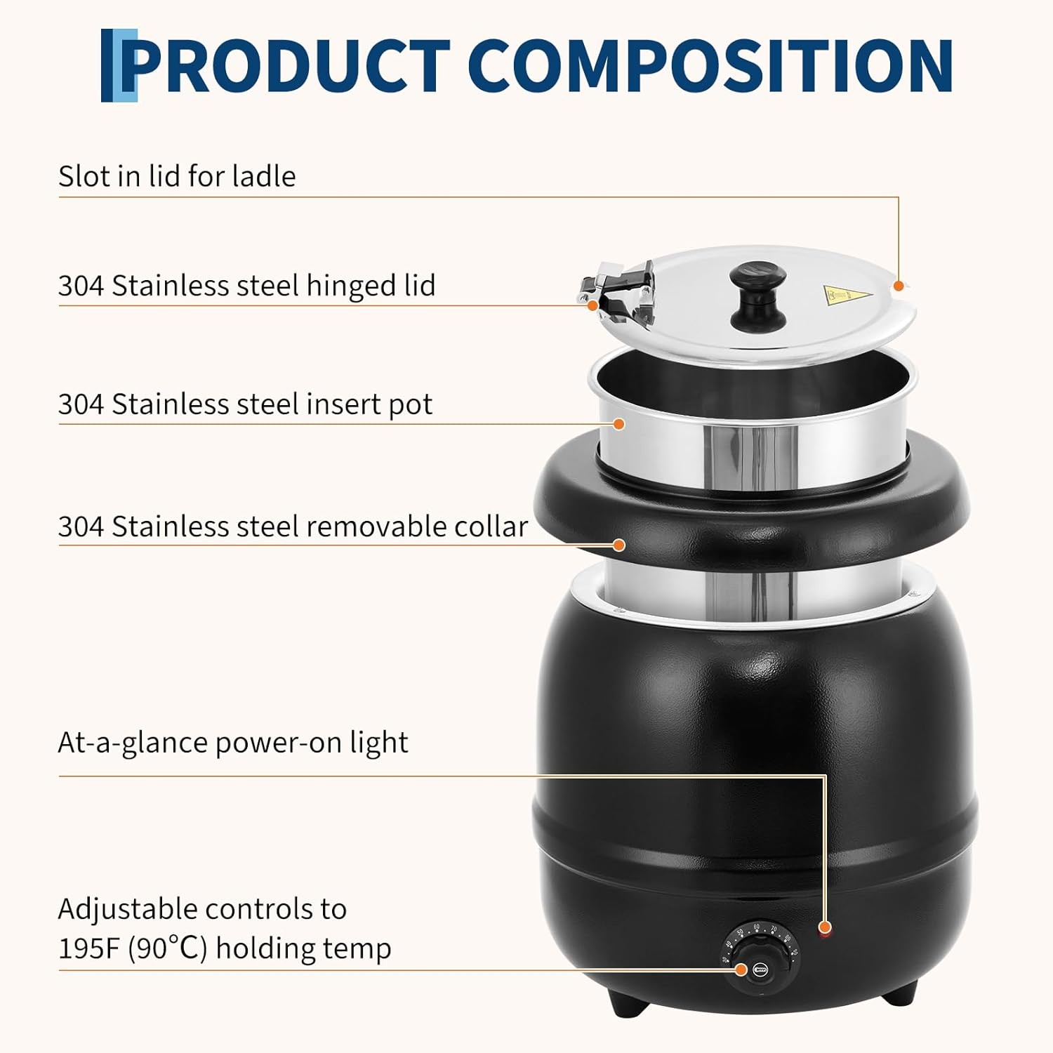 10.5Qt Soup Warmer Kettle Detachable Insert Electric Soup Pot Restaurant