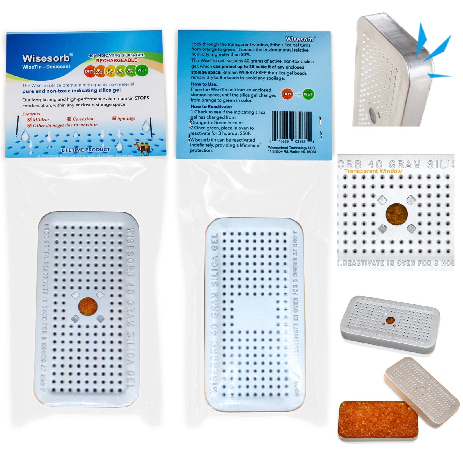 40Gram Silica Gel Canister Reusable Indicating Desiccant Dehumidifier 5 Pack
