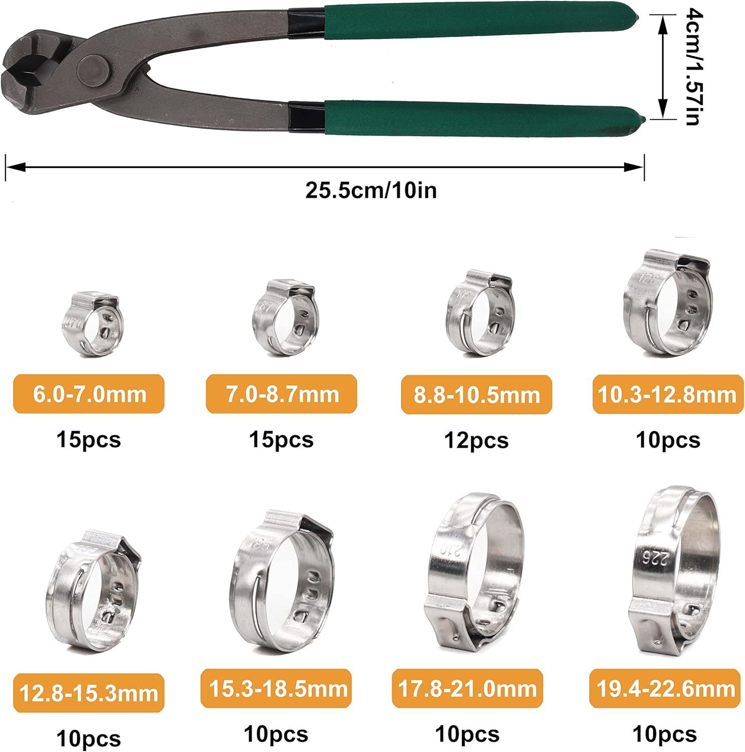 Single Ear Hose Clamps, Oetiker Clamps, 92Pcs(6.0Mm-22.6Mm) Crimp Pipe Clamps As