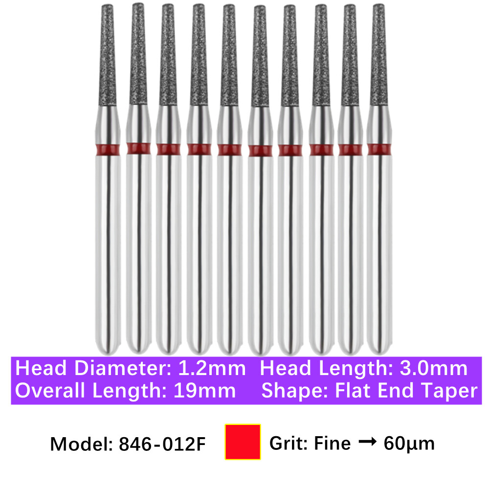 10pc Dental High Speed Diamond Burs Flat End Taper Friction Grip Polishing Burs