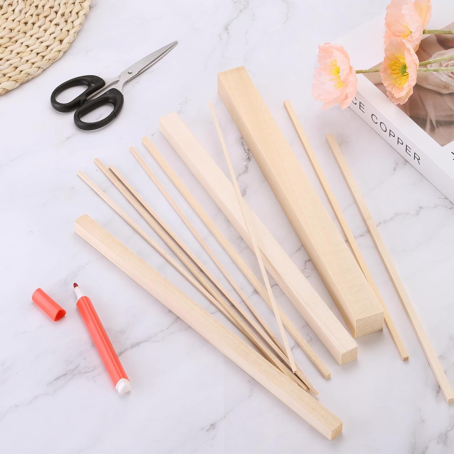 20pcs Wood Sticks, 1/8″x 1/8″ x 12″ Rectangle Wooden Cube Wood Square Dowel Rods