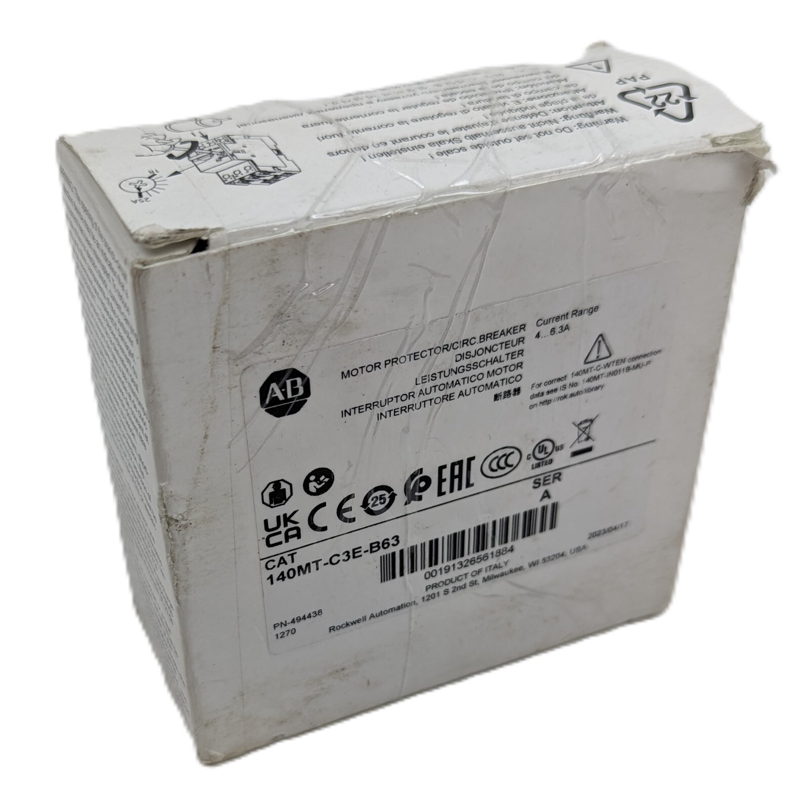 Allen-Bradley 140MT-C3E-B63 Motor Circuit Breaker Protection 4-6.3Amp NEW