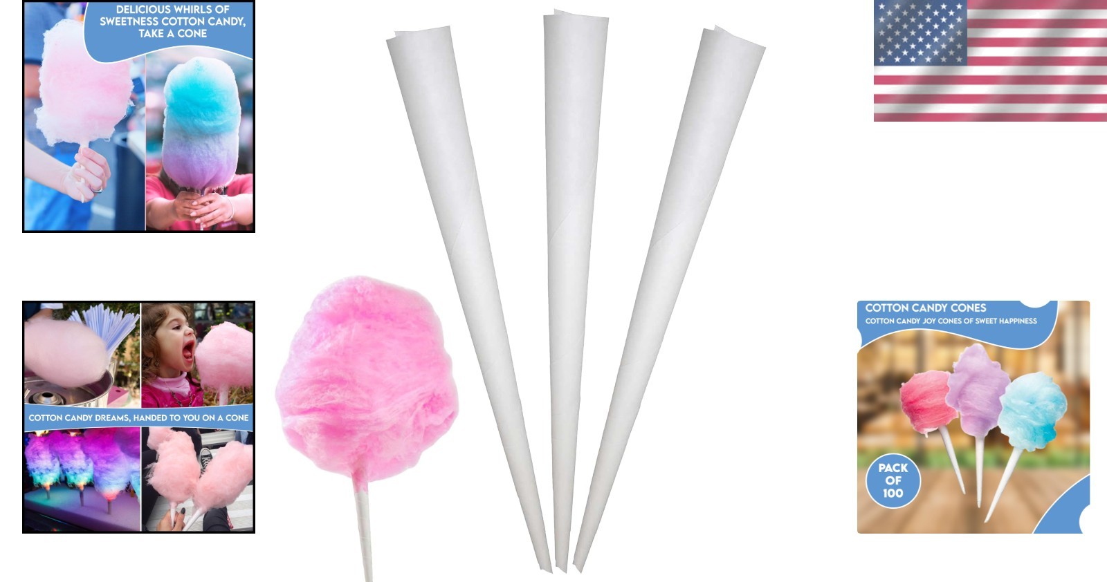 High-Quality 11 Inch Cotton Candy Cones – 100 Count for Sweet Celebrations