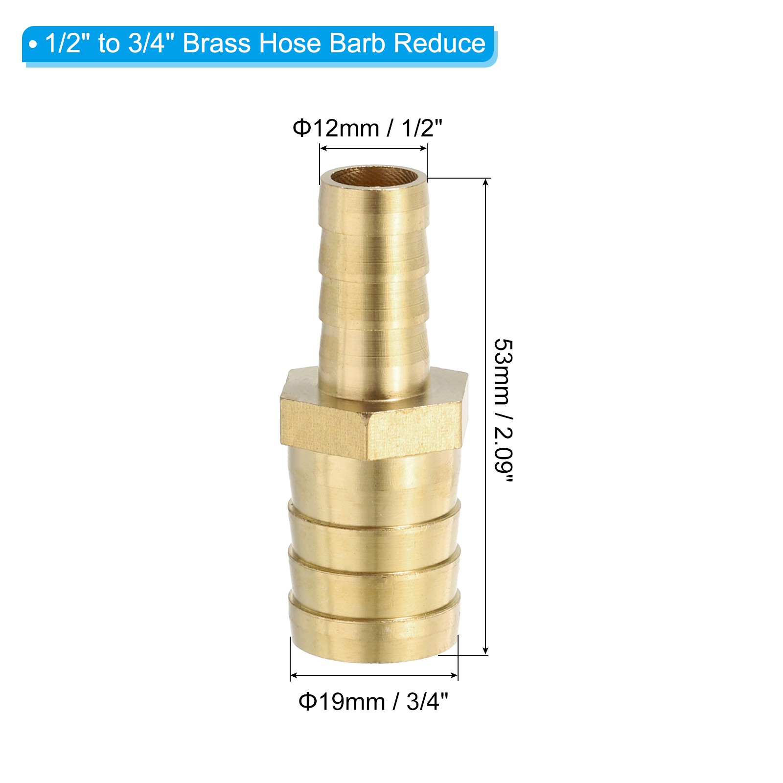 2 Pcs 1/2″ to 3/4″ Brass Hose Barb Reducer with 4 Clamps