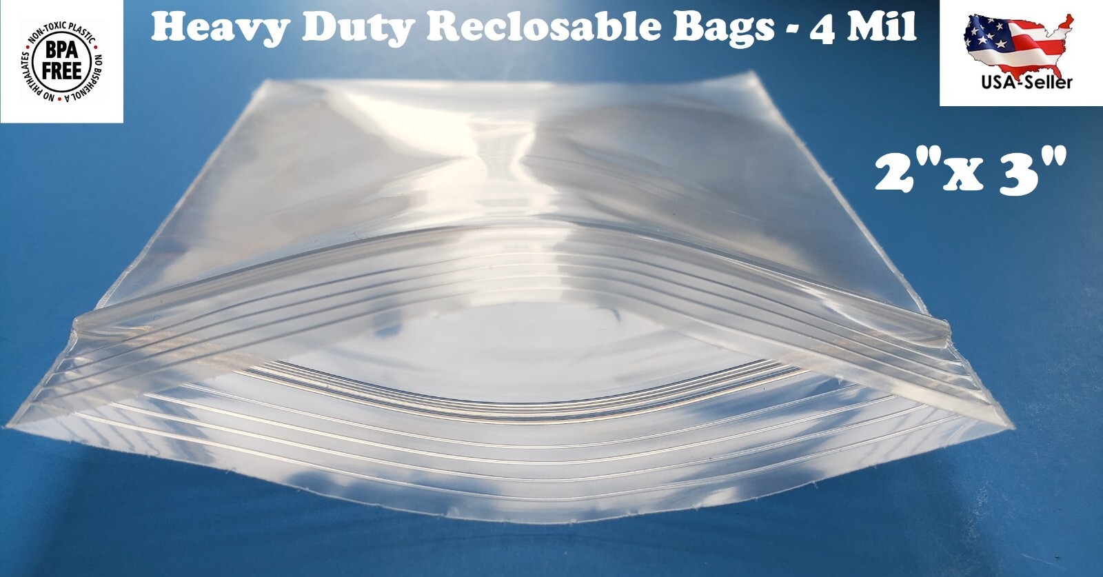 2″x 3″ Clear 4 Mil Plastic Zip Seal Bag Reclosable Top Lock 4Mil Small Baggie
